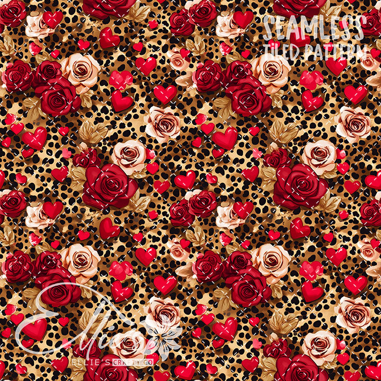 Leopard and Hearts - 25 Tiled Pattern Digital Images (Seamless)