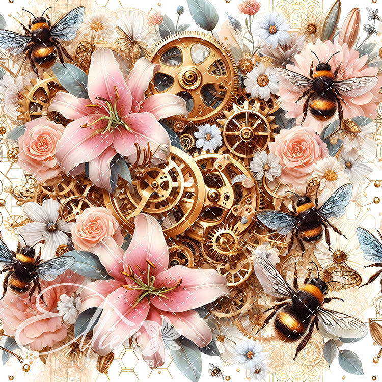 Steampunk Floral Bees V1 20 Digital Images (Not Seamless)
