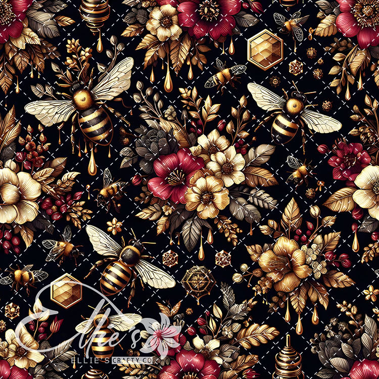 Floral Bees Maroon and Gold 20 Digital Images (Not Seamless)