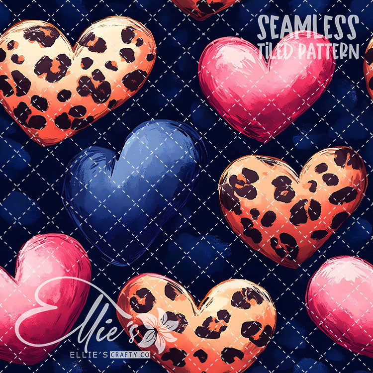 Leopard and Hearts - 25 Tiled Pattern Digital Images (Seamless)