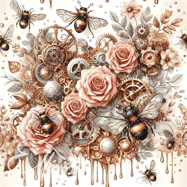 Steampunk Floral Bees V2 20 Digital Images (Not Seamless)