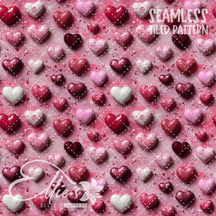 3D Pink and Red Hearts Valentines - 20 Tiled Pattern Digital Images (Seamless)
