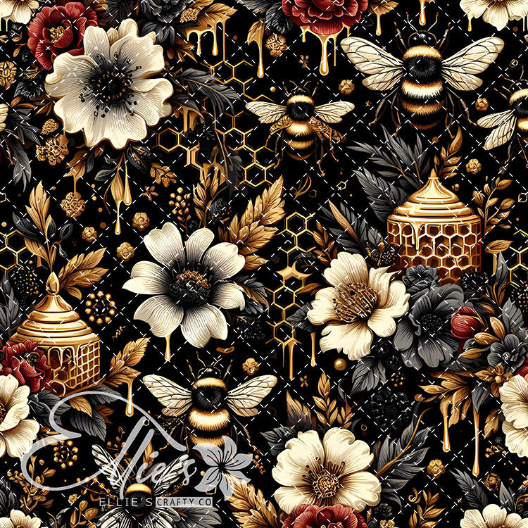 Floral Bees Maroon and Gold 20 Digital Images (Not Seamless)