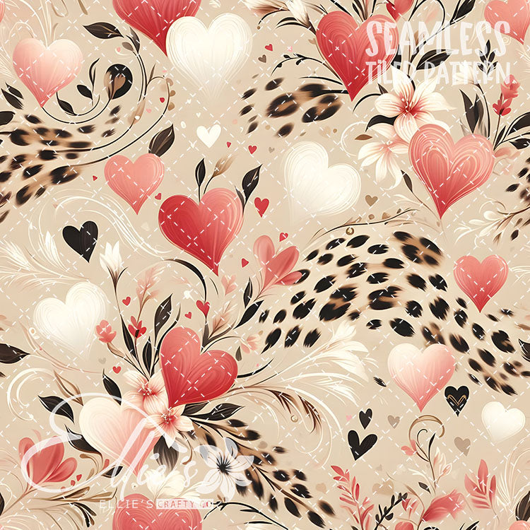 Leopard and Hearts - 25 Tiled Pattern Digital Images (Seamless)