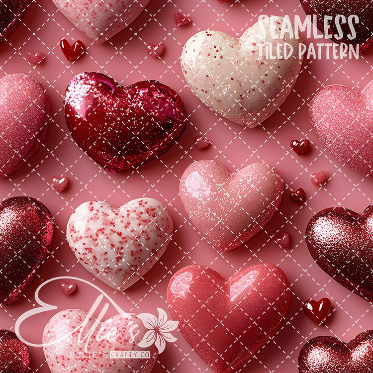3D Pink and Red Hearts Valentines - 20 Tiled Pattern Digital Images (Seamless)