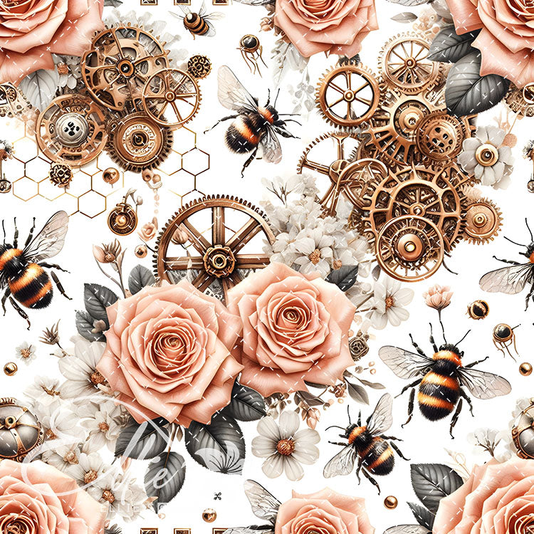 Steampunk Floral Bees V2 20 Digital Images (Not Seamless)