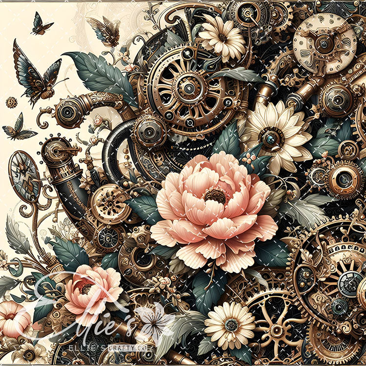 Steampunk Floral V1 22 Digital Images (Not Seamless)