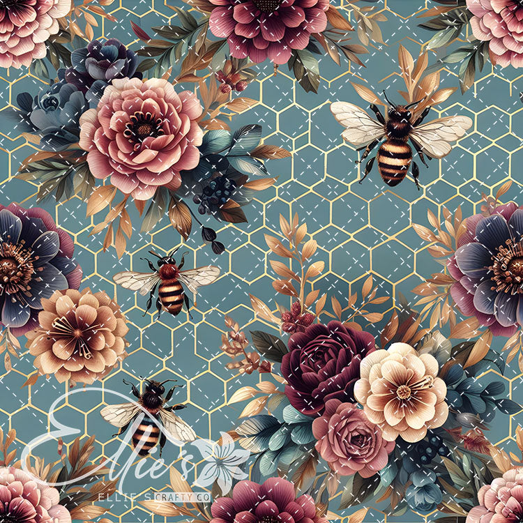 Floral Bees Colorful 22 Digital Images (Not Seamless)