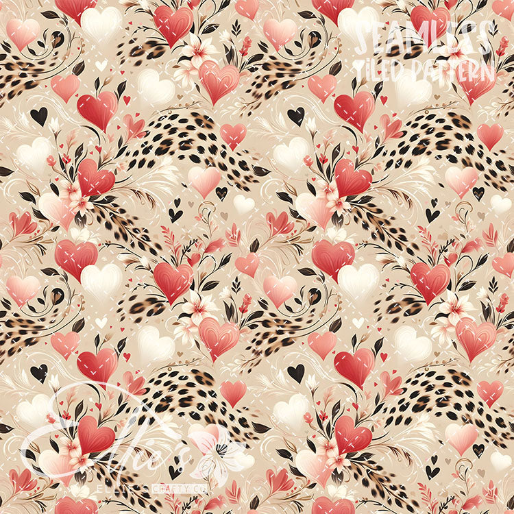 Leopard and Hearts - 25 Tiled Pattern Digital Images (Seamless)
