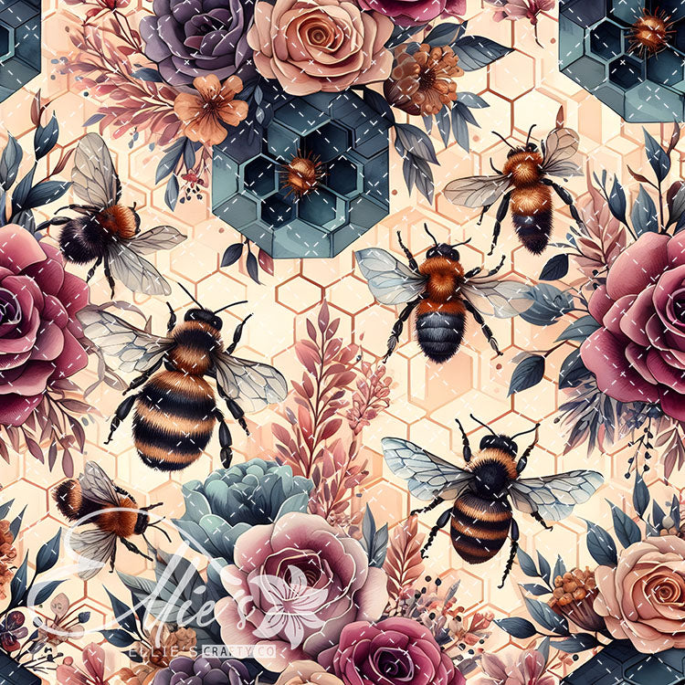 Floral Bees Colorful 22 Digital Images (Not Seamless)