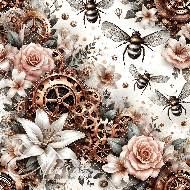 Steampunk Floral Bees V1 20 Digital Images (Not Seamless)