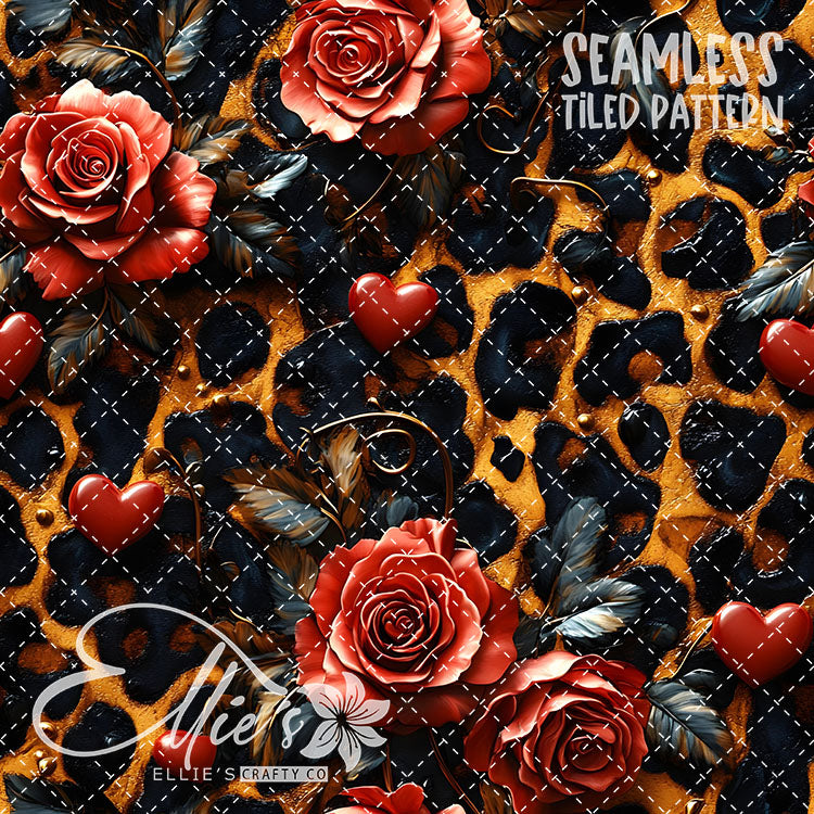 Leopard and Hearts - 25 Tiled Pattern Digital Images (Seamless)