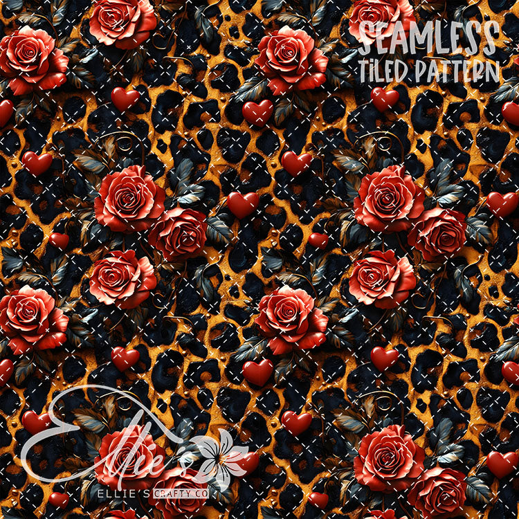 Leopard and Hearts - 25 Tiled Pattern Digital Images (Seamless)