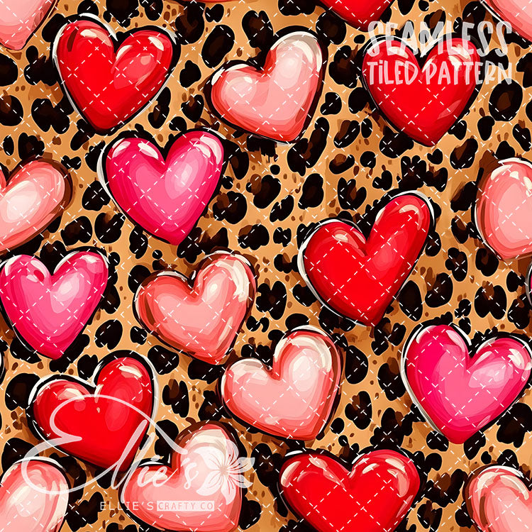 Leopard and Hearts - 25 Tiled Pattern Digital Images (Seamless)