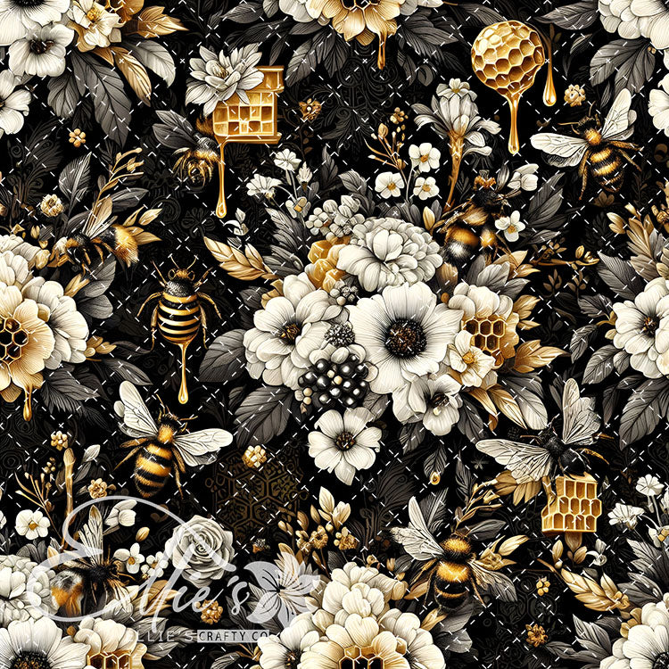Floral Bees Black and Gold 24 Digital Images (Not Seamless)