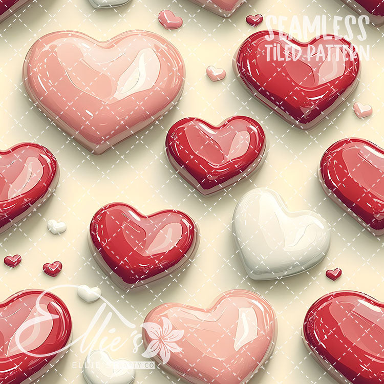 3D Pink and Red Hearts Valentines - 20 Tiled Pattern Digital Images (Seamless)