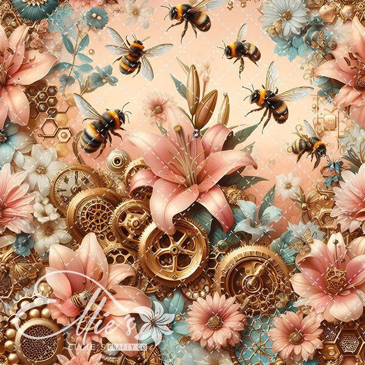 Steampunk Floral Bees V1 20 Digital Images (Not Seamless)