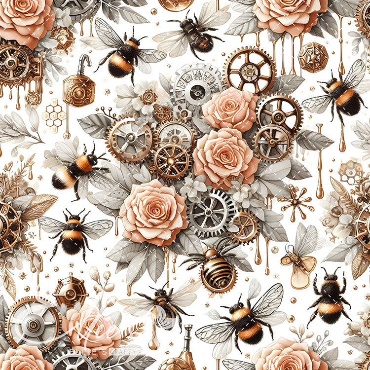 Steampunk Floral Bees V2 20 Digital Images (Not Seamless)