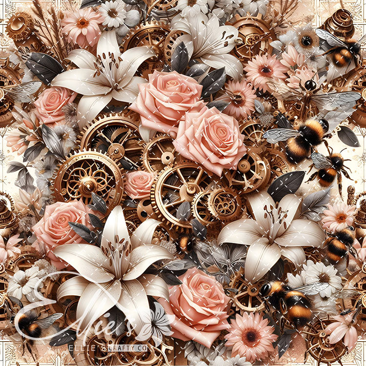 Steampunk Floral Bees V1 20 Digital Images (Not Seamless)
