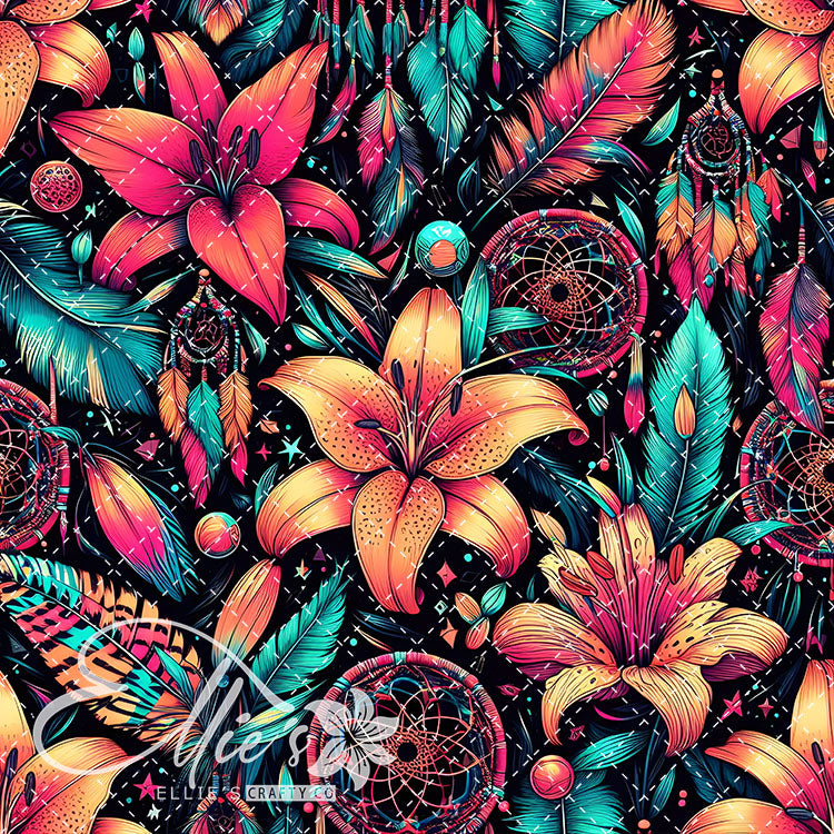 Floral Native American Neon Lilies 20 Digital Images (Not Seamless)