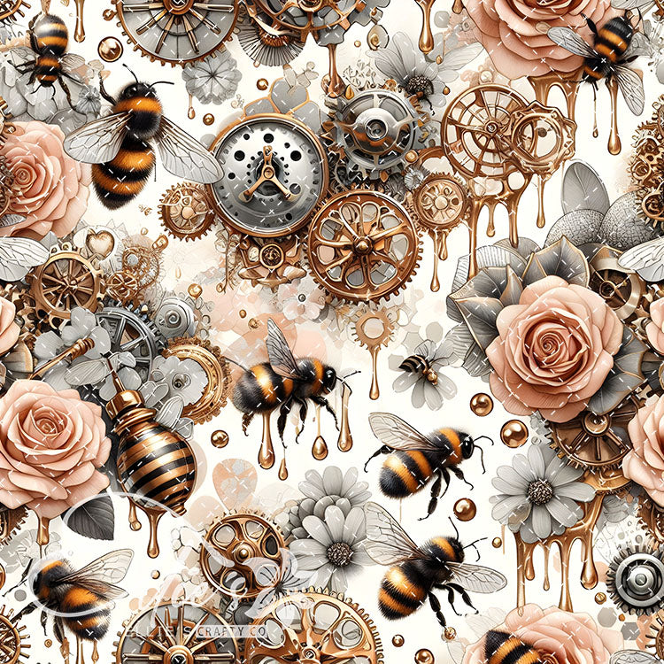 Steampunk Floral Bees V2 20 Digital Images (Not Seamless)