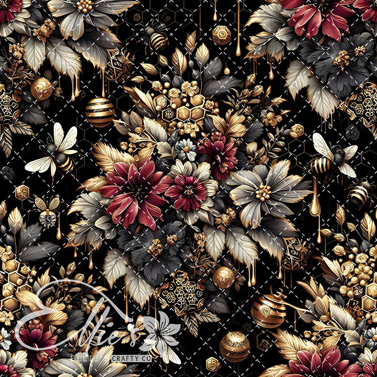 Floral Bees Maroon and Gold 20 Digital Images (Not Seamless)