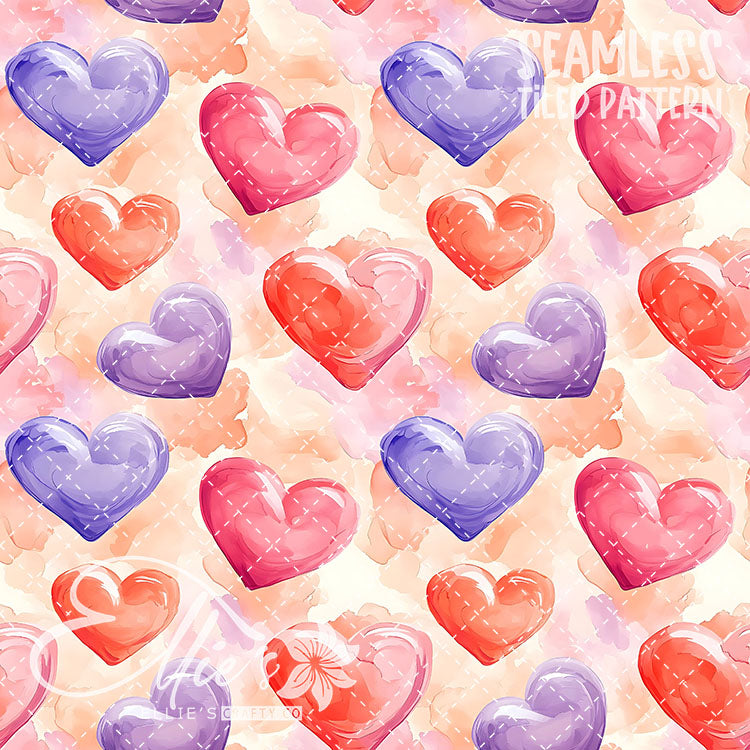Pastel Hearts Valentines - 21 Tiled Pattern Digital Images (Seamless)