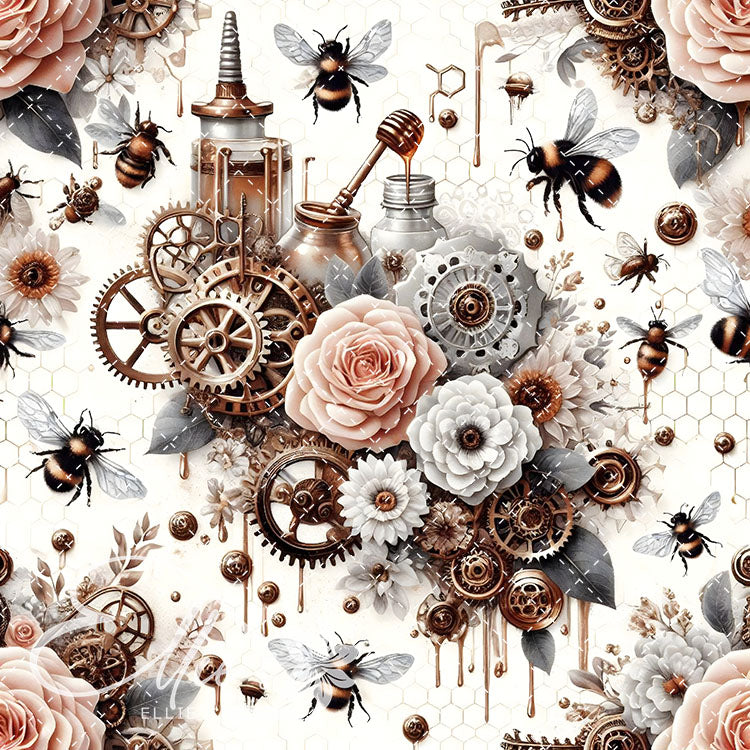 Steampunk Floral Bees V2 20 Digital Images (Not Seamless)