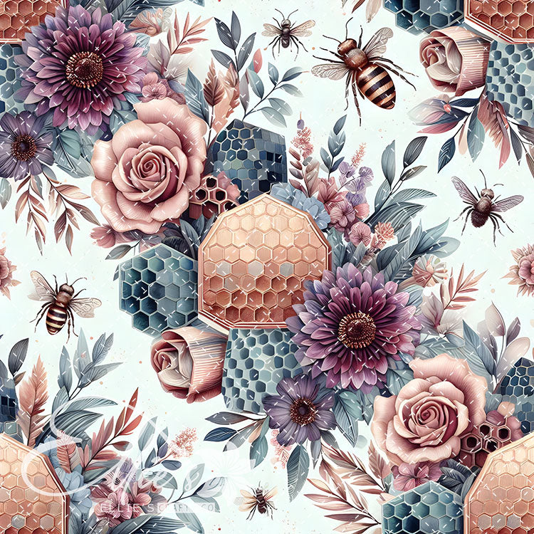 Floral Bees Colorful 22 Digital Images (Not Seamless)