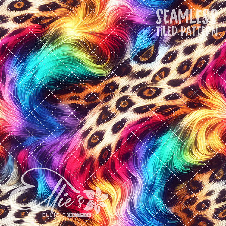 Neon Leopard Rainbow - 10 Tiled Pattern Digital Images (Seamless)