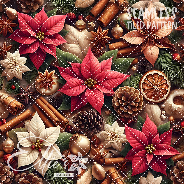 Florals Poinsettia V3 - 7 Tiled Pattern Digital Images (Seamless)
