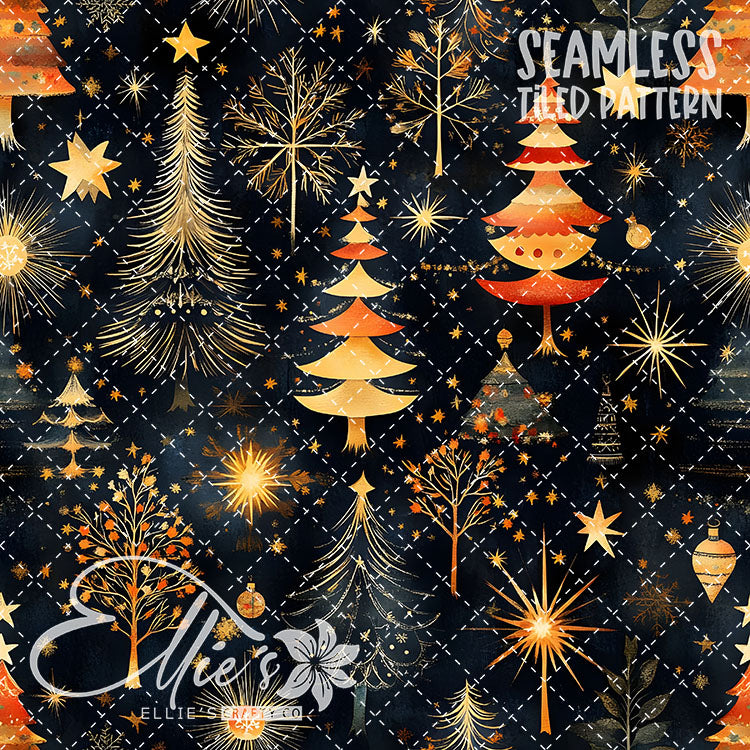 Boho Christmas Trees - 10 Tiled Pattern Digital Images (Seamless)