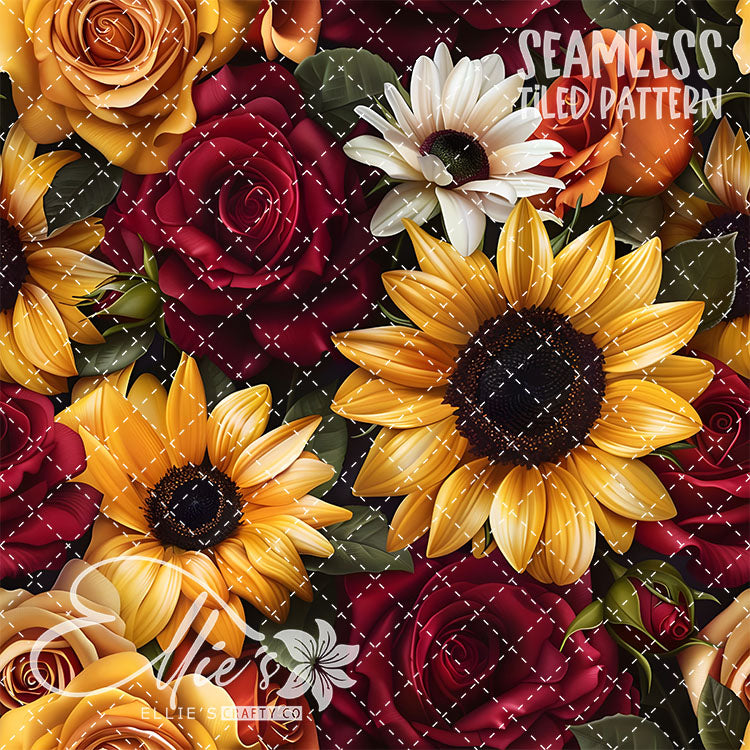 Sunflowers and Roses - 3 Tiled Pattern Digital Images (Seamless)