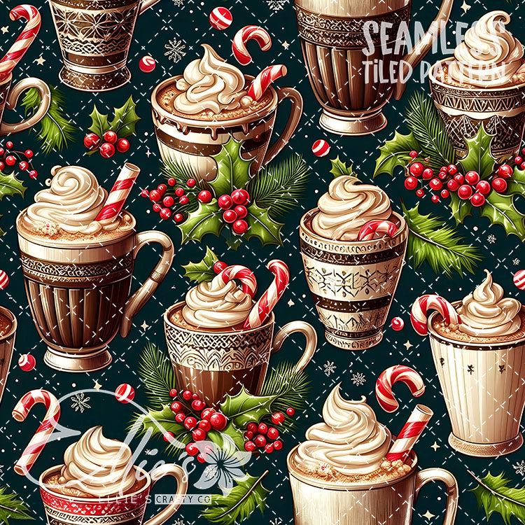 Christmas Hot Cocoa V1 - 10 Tiled Pattern Digital Images (Seamless)