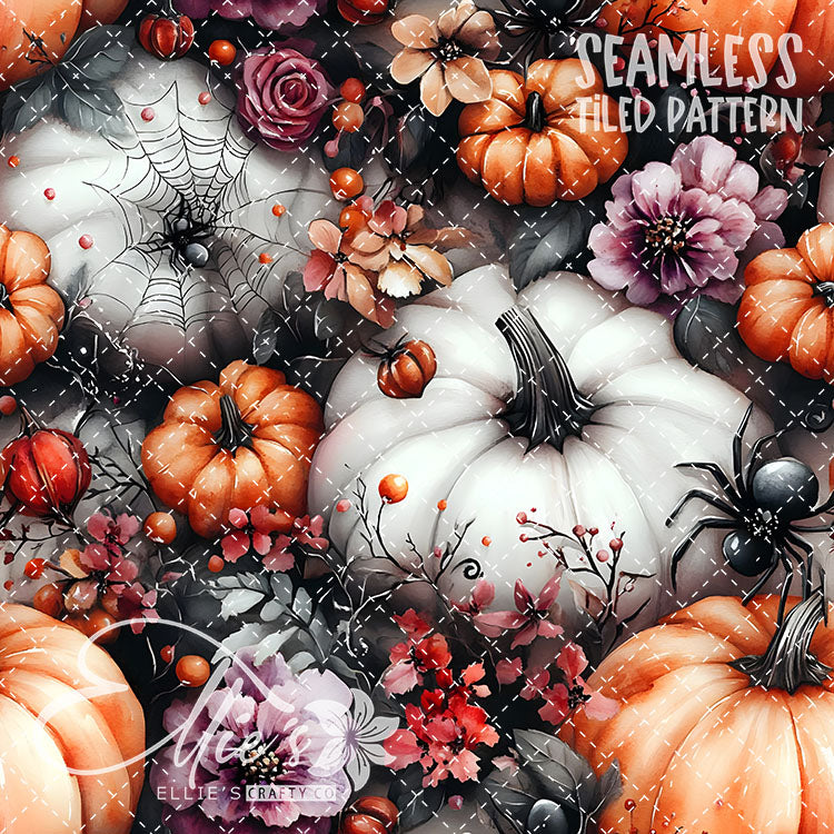 Halloween Pumpkins and Spiders - 12 Tiled Pattern Digital Images (Seamless)
