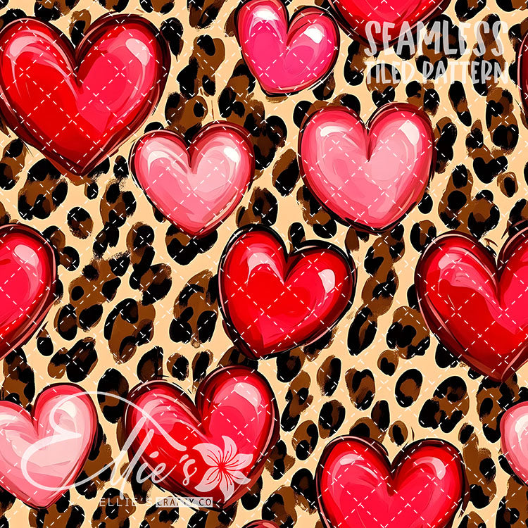 Leopard and Hearts - 25 Tiled Pattern Digital Images (Seamless)