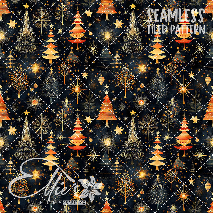 Boho Christmas Trees - 10 Tiled Pattern Digital Images (Seamless)