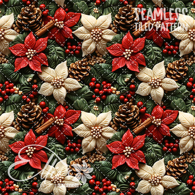 Florals Poinsettia V4 - 10 Tiled Pattern Digital Images (Seamless)