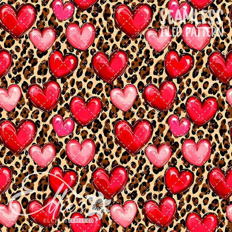 Leopard and Hearts - 25 Tiled Pattern Digital Images (Seamless)