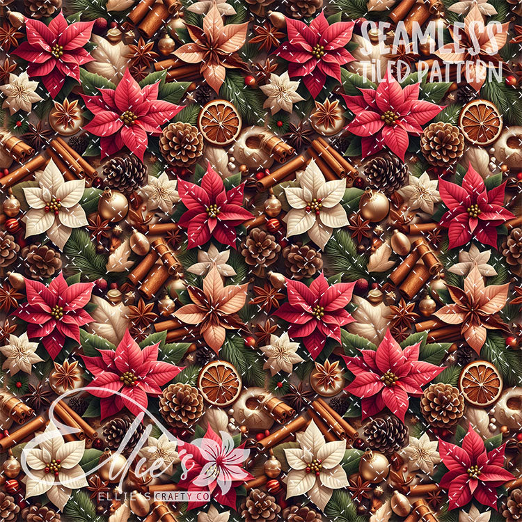 Florals Poinsettia V3 - 7 Tiled Pattern Digital Images (Seamless)
