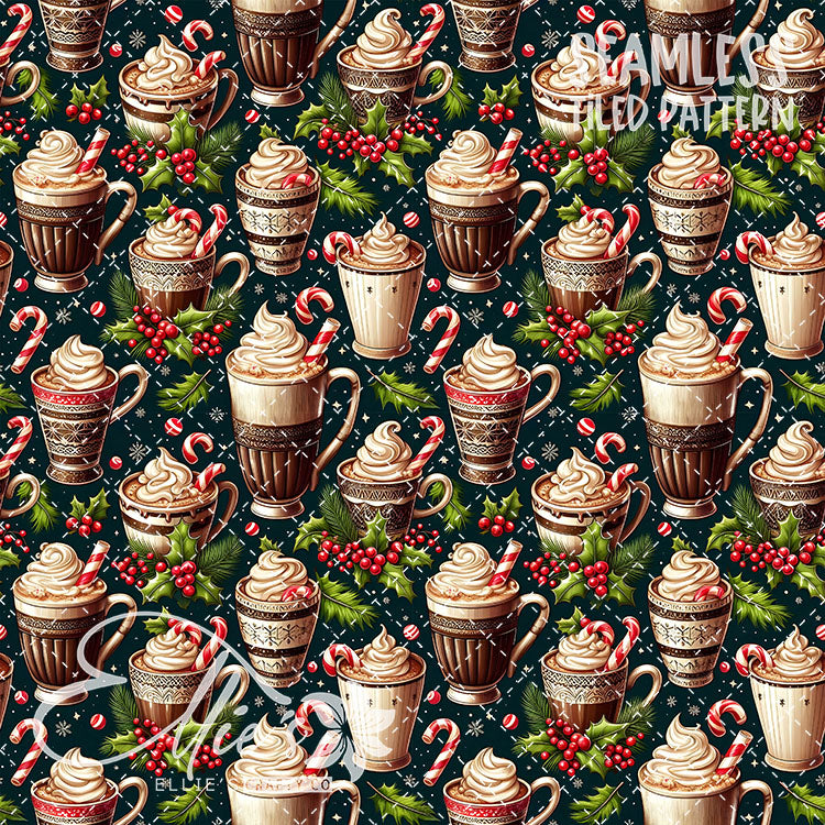 Christmas Hot Cocoa V1 - 10 Tiled Pattern Digital Images (Seamless)
