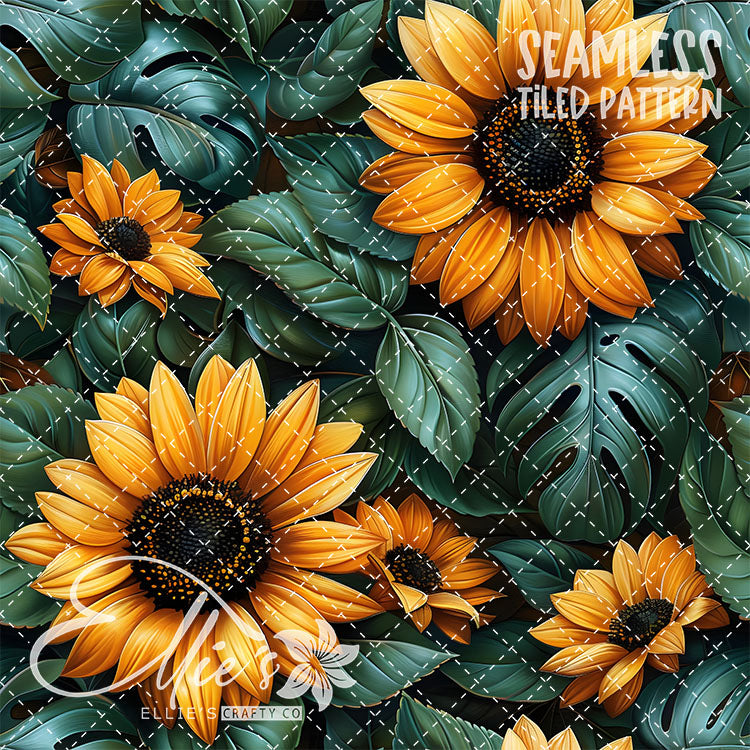 Sunflowers - 4 Tiled Pattern Digital Images (Seamless)