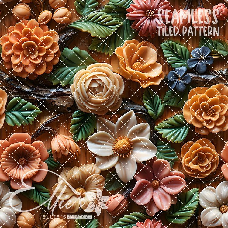 3D Floral Version 1 - 5 Tiled Pattern Digital Images (Seamless)