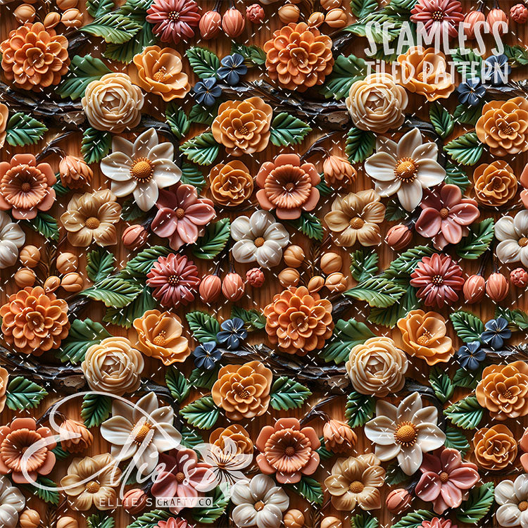 3D Floral Version 1 - 5 Tiled Pattern Digital Images (Seamless)