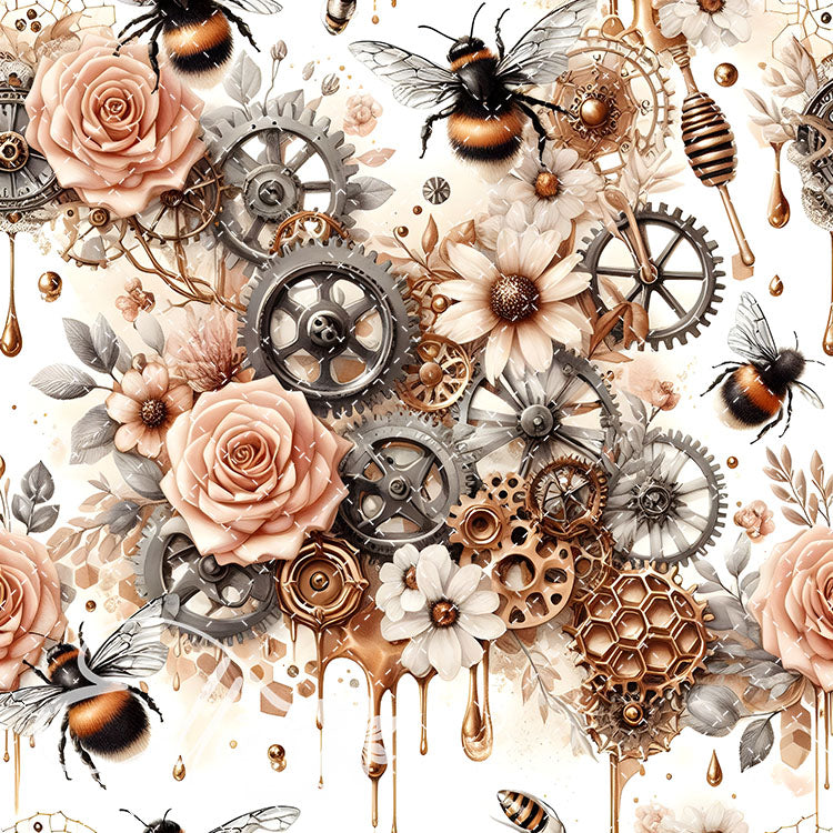 Steampunk Floral Bees V2 20 Digital Images (Not Seamless)