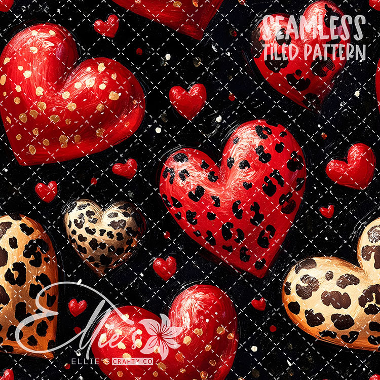 Leopard and Hearts - 25 Tiled Pattern Digital Images (Seamless)