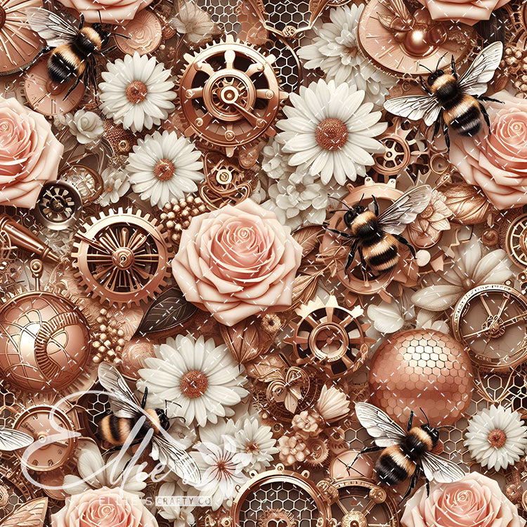 Steampunk Floral Bees V1 20 Digital Images (Not Seamless)