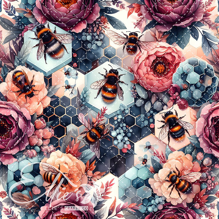 Floral Bees Colorful 22 Digital Images (Not Seamless)