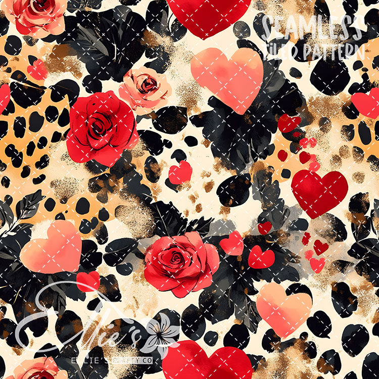 Leopard and Hearts - 25 Tiled Pattern Digital Images (Seamless)