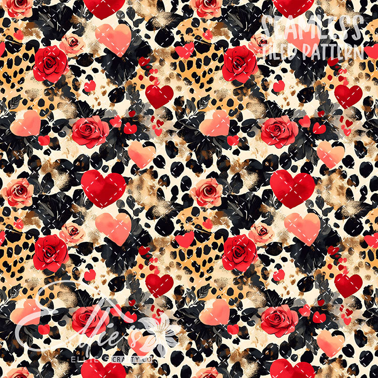 Leopard and Hearts - 25 Tiled Pattern Digital Images (Seamless)
